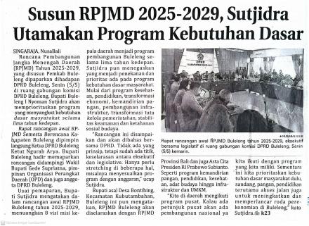 Susunan RPJMD 2025-2029, Sutjidra Utamakan Program Kebutuhan Dasar